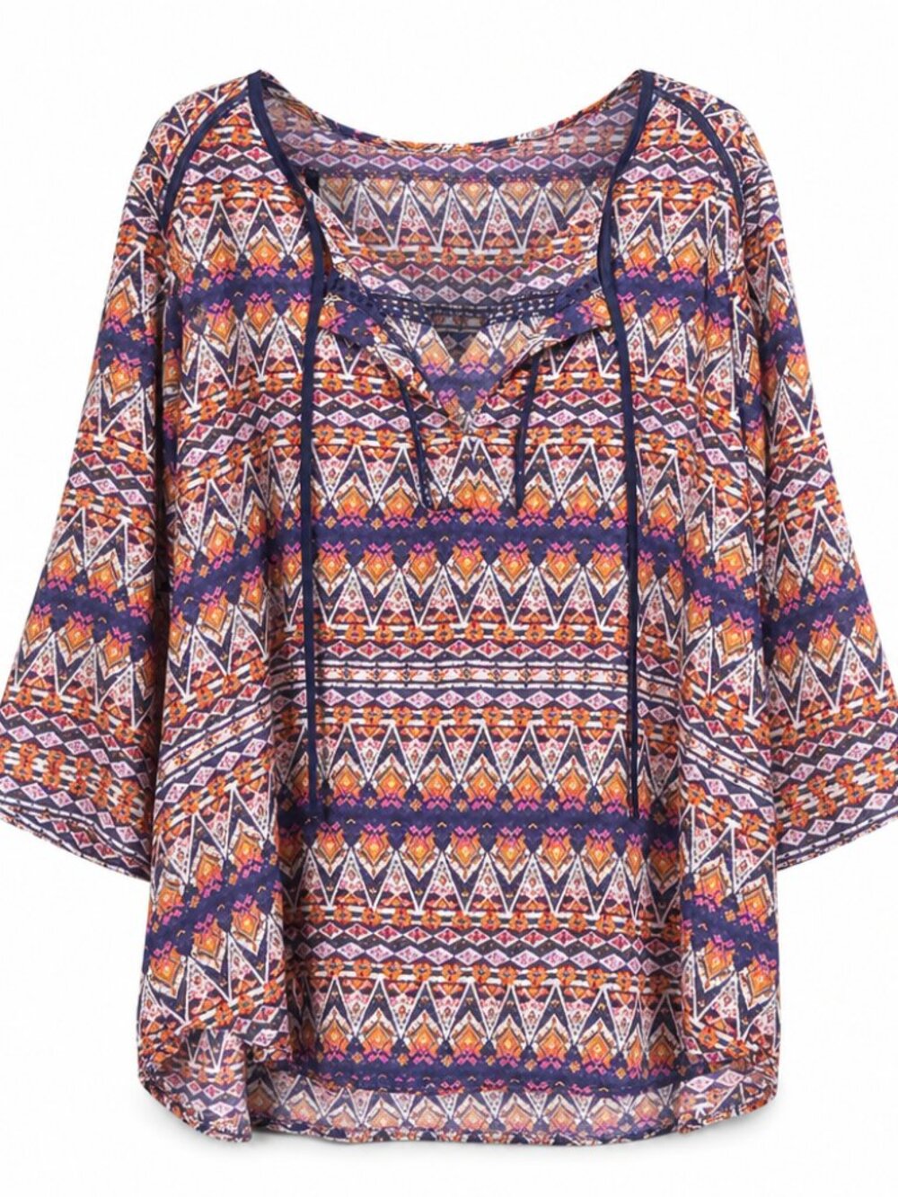 Antilia Femme Boho Tie Neck Plus Size 3X Popover Peasant Blouse